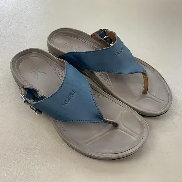 KURU Suomi Sandals Womens 9 Blue Leather Thong Buckle Comfort Arch Support Shoes - Picture 1 of 13